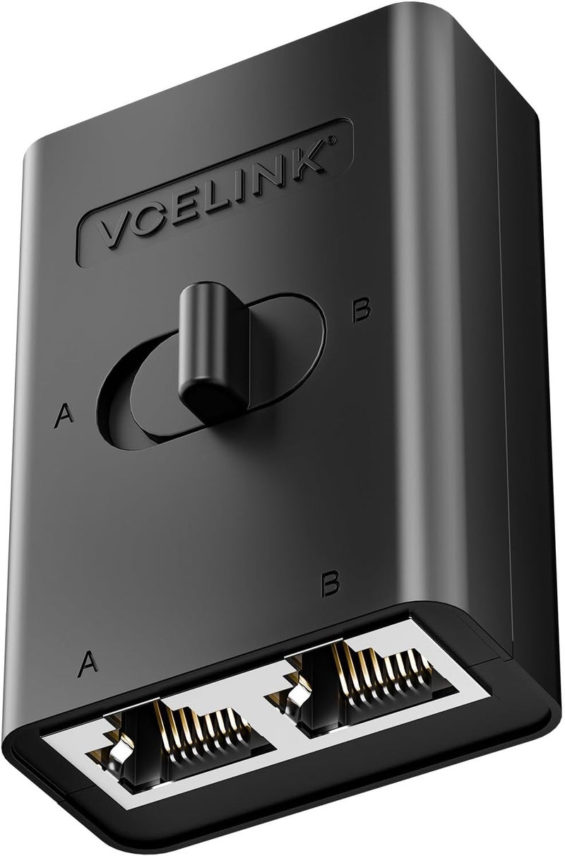 VCELINK 2 Port RJ45 Network Switch, Ethernet Splitter 2-in 1-Out or 1-in 2-Out, Power-Free Passive Ethernet Selector 1000Mbps CAT8/ CAT7/ Cat6A/ Cat6/ Cat5e/ Cat5, PoE, Slide Switch, RJ11, RJ12 - Image 1