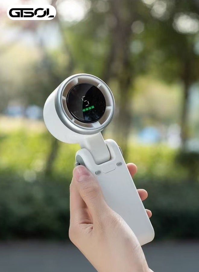 Turbo AirTech 5-Speed Foldable Handheld Fan – Rechargeable USB-C Mini Fan with LED Display, Long Battery Life, Turbo Cooling Technology – White