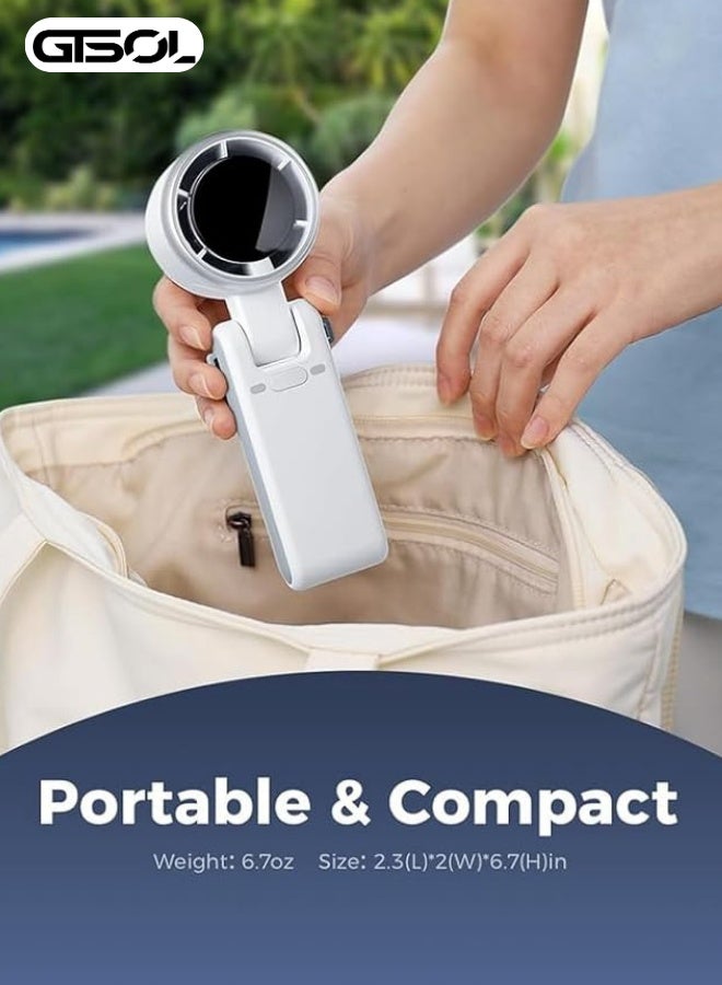 Turbo AirTech 5-Speed Foldable Handheld Fan – Rechargeable USB-C Mini Fan with LED Display, Long Battery Life, Turbo Cooling Technology – White