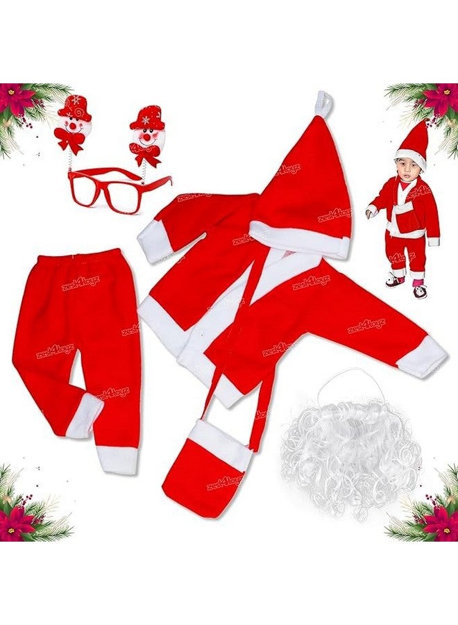 Zest 4 Toyz Zest 4 Toyz Synthetic Woven Santa Claus Dress For Kids Christmas Costume Dress With Jacket Pant Cap Goggles Beard And Pouch Santa Dress For Boys And Girls - Age 2 To 3 Years Old, Red  - Image 1