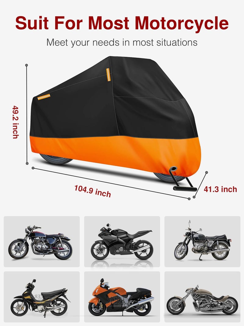Puroma Motorcycle Cover Heavy Duty Scooter Cover Waterproof Outdoor All Season Universal Weather Quality Protection with Night Reflective, Lock Holes and Storage Bag Fits up to 105" Motorcycle Vehicle - Image 2