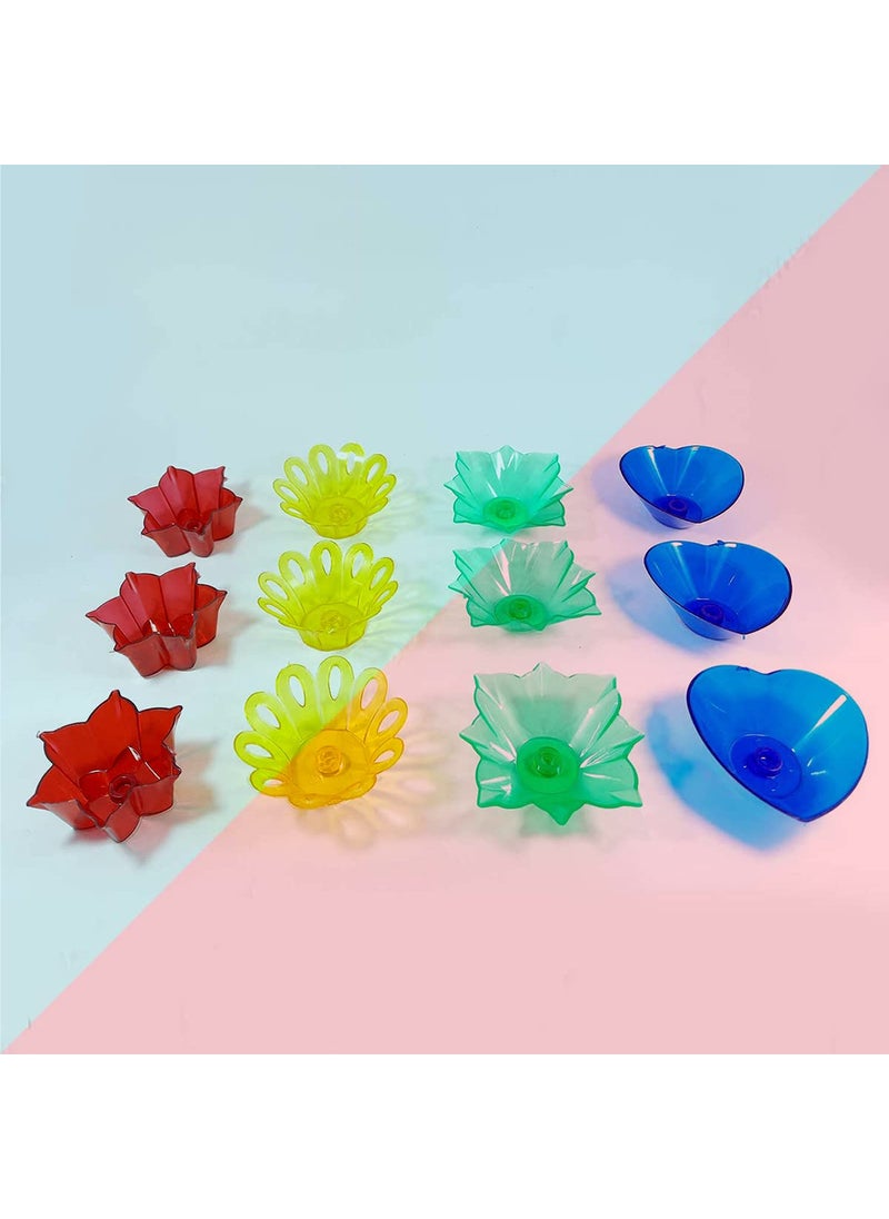 Primelife Primelife Plastic Designer Transparent Diya Colorful Reflection Diya Combo Multicolor Oil Diye for DecorationDiyas Set of 12  - Image 2