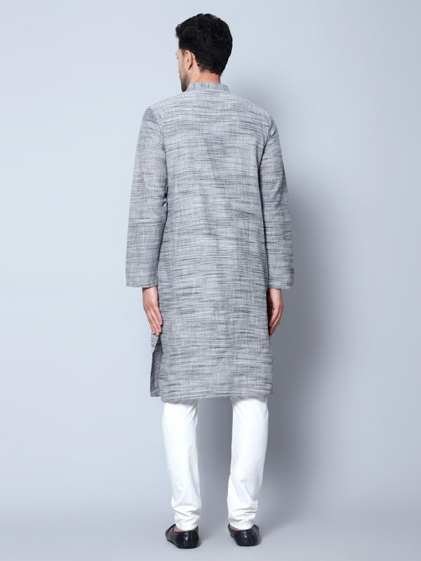 LATEST CHIKAN Men's Cotton Regular Fit Textured Long Kurta Full Sleeves - Casual Ethnic Wear -LK-NK-GY-36 Dim Grey - Image 5