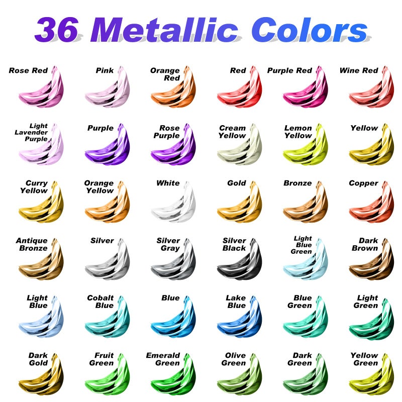 X ARTY HUB Metallic Airbrush Paint Kit, 36 Colors with 4.05 fl oz Black Primer & Thinner and 16.9 fl oz Cleaner, Ready to Spray Acrylic Paint, Water-Based Air Brush Painting Set for Artist & Beginner - Image 2