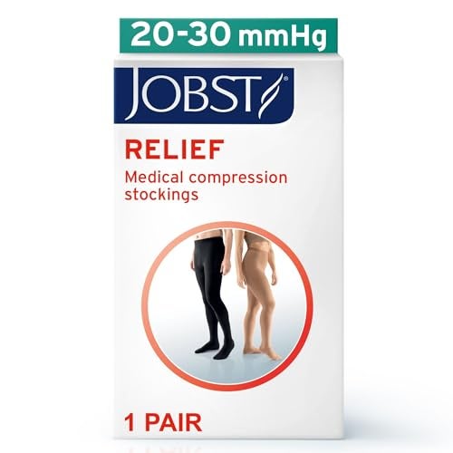 JOBST جوارب ضغط JOBST Relief 20-30 مم زئبقي، جوارب نسائية عالية الخصر، جوارب ضغط مغلقة الأصابع للنساء/ الرجال للأرجل المتعبة، المؤلمة أو المتورمة، الدوالي الطفيفة | بيج، كبير - Image 2