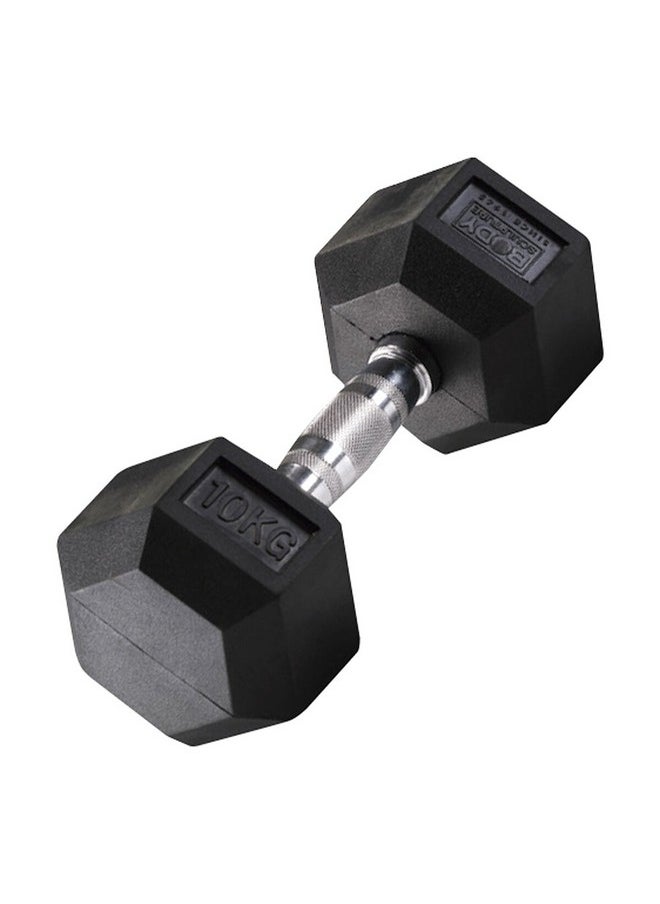 BODY SCULPTURE - 10 kg Rubber Coating Hex Shape Textured Handle Dumbells Black and Silver BW-460-10KG - Image 1