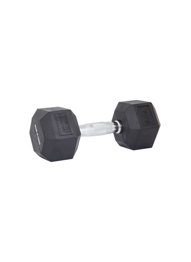 BODY SCULPTURE - 10 kg Rubber Coating Hex Shape Textured Handle Dumbells Black and Silver BW-460-10KG - Image 1