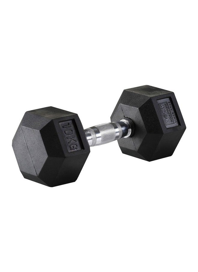 BODY SCULPTURE - 10 kg Rubber Coating Hex Shape Textured Handle Dumbells Black and Silver BW-460-10KG - Image 1