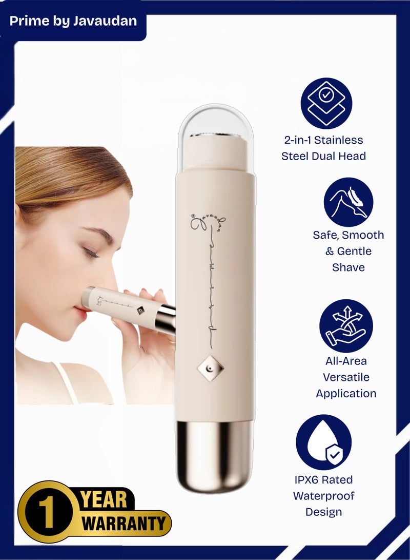 برايم بي جافاودان ماكينة إزالة الشعر الكهربائية 2 في 1 للسيدات – آلة حلاقة مقاومة للماء برأسين لإزالة شعر الإبط، البيكيني، الوجه والجسم – مقاومة للصدأ ومحمولة للعناية أثناء السفر - Image 1