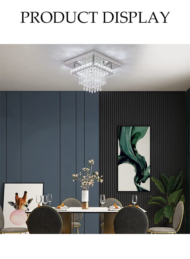 DUNISO Crystal Ceiling Light，Flush Mount Tricolor Crystal Ceiling Lights，Modern Luxury Square Crystal Chandelier，for Kitchen Bedroom Hallway Dining Room - Image 3