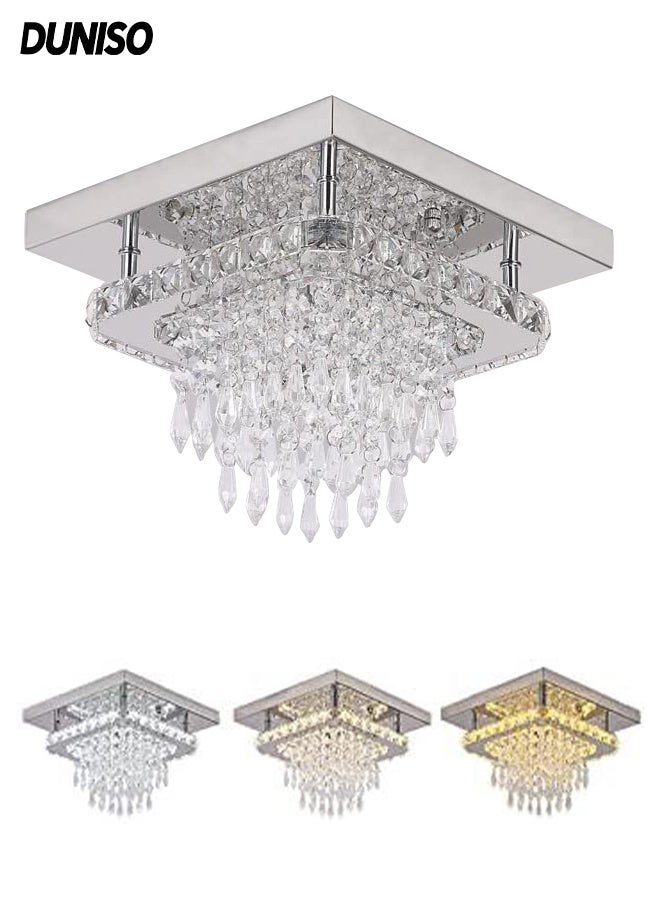 DUNISO Crystal Ceiling Light，Flush Mount Tricolor Crystal Ceiling Lights，Modern Luxury Square Crystal Chandelier，for Kitchen Bedroom Hallway Dining Room - Image 1