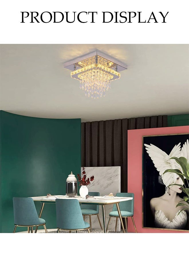 DUNISO Crystal Ceiling Light，Flush Mount Tricolor Crystal Ceiling Lights，Modern Luxury Square Crystal Chandelier，for Kitchen Bedroom Hallway Dining Room - Image 4
