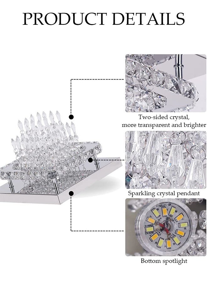 DUNISO Crystal Ceiling Light，Flush Mount Tricolor Crystal Ceiling Lights，Modern Luxury Square Crystal Chandelier，for Kitchen Bedroom Hallway Dining Room - Image 5