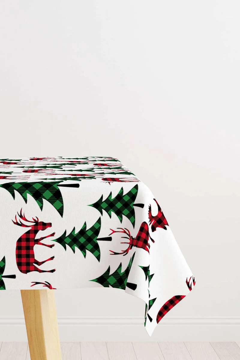 كانغو هوم Red Green New Year Themed Plaid Patterned Digital Printed Tablecloth CGH792-MS