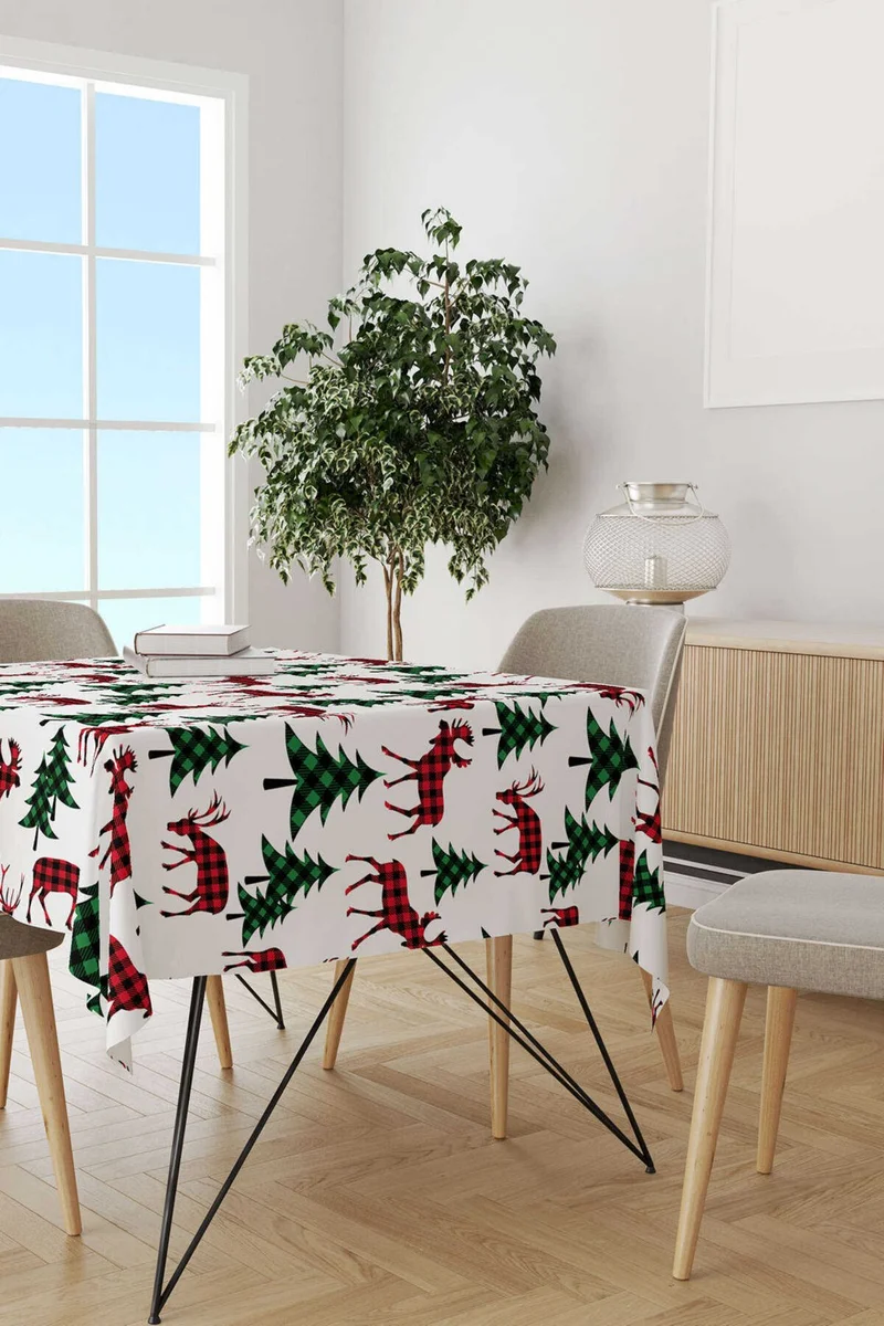 كانغو هوم Red Green New Year Themed Plaid Patterned Digital Printed Tablecloth CGH792-MS