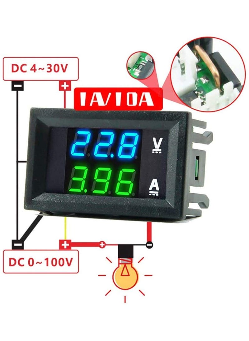 diymore diymore 5PCS 0.28" Volt Amp Meter Digital Voltmeter Ammeter DC 100V 10A Waterproof Dual Display Current Voltage Meter Mini Ammeter Voltmeter 3 Bits Dual LED Display Panel(Blue-Green)  - Image 4