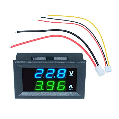 diymore 5PCS 0.28" Volt Amp Meter Digital Voltmeter Ammeter DC 100V 10A Waterproof Dual Display Current Voltage Meter Mini Ammeter Voltmeter 3 Bits Dual LED Display Panel(Blue-Green) - Image 2