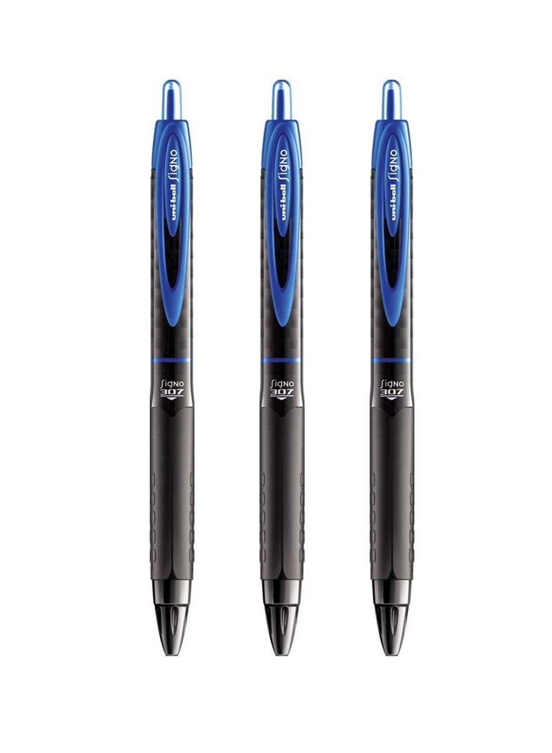 Uniball 3-Piece Signo Retractable Gel Pen 0.7mm Tip Blue Ink - Image 1