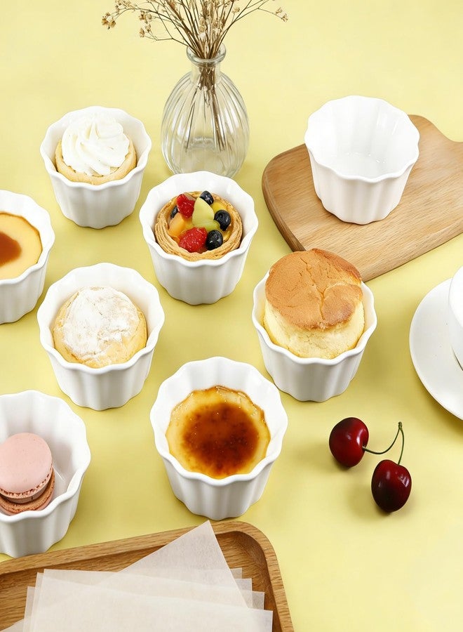 PLMMOUT 6 Pack Creme Brulee Ramekins, 6 oz Flower Shaped Ramekins Ceramic Dessert Bowls, Ceramic Pudding Cups Souffle Dishes, Ramekin Oven Safe for Baking Souffle Pudding, White - Image 5