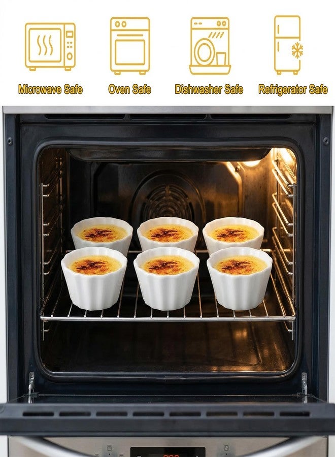 PLMMOUT 6 Pack Creme Brulee Ramekins, 6 oz Flower Shaped Ramekins Ceramic Dessert Bowls, Ceramic Pudding Cups Souffle Dishes, Ramekin Oven Safe for Baking Souffle Pudding, White - Image 3