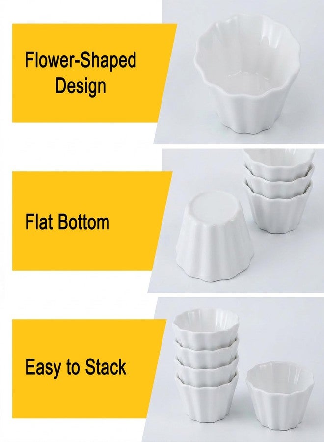 PLMMOUT 6 Pack Creme Brulee Ramekins, 6 oz Flower Shaped Ramekins Ceramic Dessert Bowls, Ceramic Pudding Cups Souffle Dishes, Ramekin Oven Safe for Baking Souffle Pudding, White - Image 4