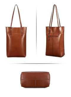 Kattee Kattee Vintage Genuine Leather Tote Shoulder Bag With Adjustable Handles (Brown)  - Image 2