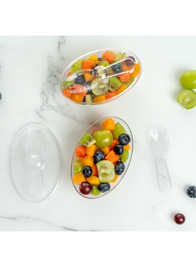 Restaurantware Deli Cup, Fruit Cup, Retail Cup with Lid and Spork - Oval - 4 oz - Premium Plastic - 100ct Box - Image 4