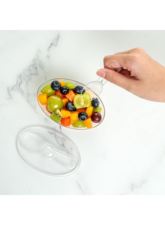 Restaurantware Deli Cup, Fruit Cup, Retail Cup with Lid and Spork - Oval - 4 oz - Premium Plastic - 100ct Box - Image 5