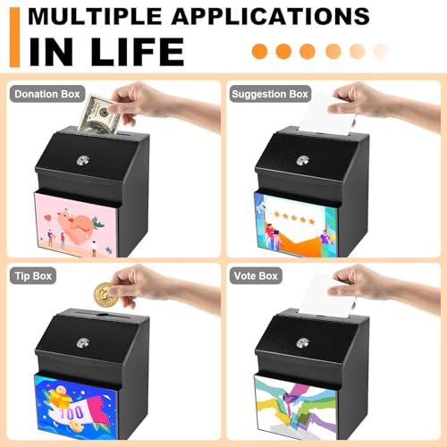 LINSIRON Suggestion Box with Slot and Lock Metal 8.4 x 5.8 x 7.0 inch Built-In Storage Compartment with Magnetic Sign Holder 50 Suggestion Cards Tip Jar Ballot Voting Prayer Comment Mailbox Teacher - Image 4