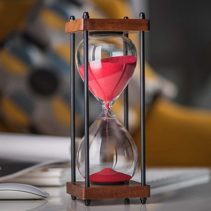 AKAKA MUNING Large Hourglass Timer 60 Minute Decorative Wooden Sandglass Red 