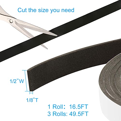 YIJUHOU Seal Foam Tape,1/2 Inch W x 1/8 Inch T Weather Stripping for Door and Window,High Density Single Sided Closed Cell Door Insulation Weather Strip, 3 Rolls Total 50FT Black - Image 2