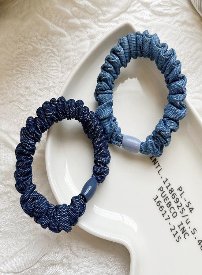 BBTDIN Blue Jean Hair Scrunchies Blue Denim Hair Ring Tie Denim Hair Scrunchies Tie BW23 (4 Pcs-Set) - Image 3
