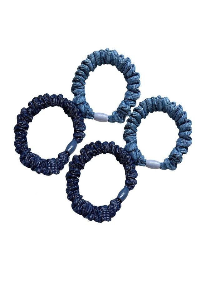 BBTDIN Blue Jean Hair Scrunchies Blue Denim Hair Ring Tie Denim Hair Scrunchies Tie BW23 (4 Pcs-Set) - Image 1