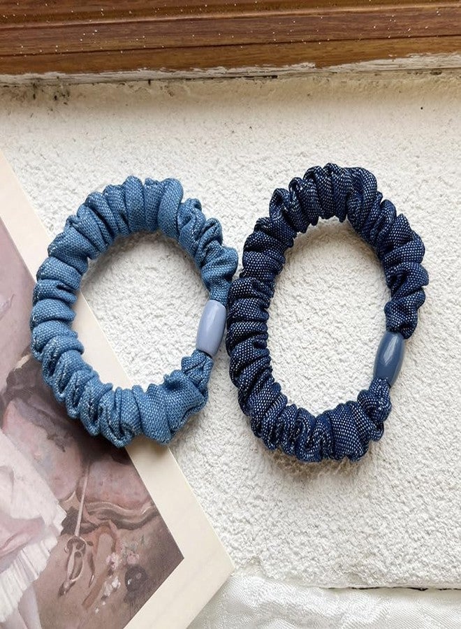 BBTDIN Blue Jean Hair Scrunchies Blue Denim Hair Ring Tie Denim Hair Scrunchies Tie BW23 (4 Pcs-Set) - Image 2