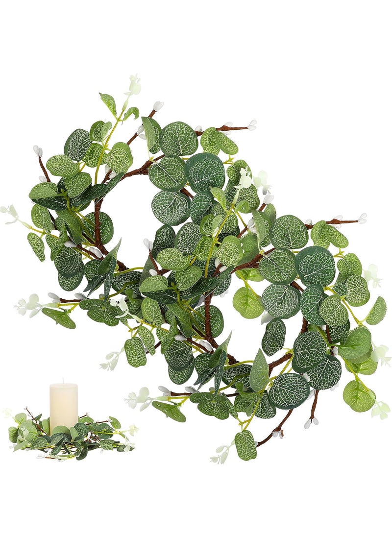 Healeved 2Pcs Eucalyptus Wreath Candle Rings Decorative Candle Wreaths Floral Candle Holder Nordic Wreath Centerpiece Table Decor Eucalyptus Candle Ring Easter Wreaths  - Image 1