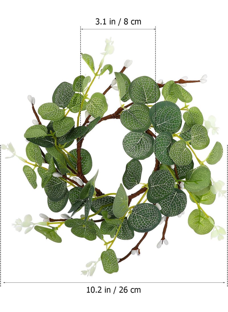 Healeved 2Pcs Eucalyptus Wreath Candle Rings Decorative Candle Wreaths Floral Candle Holder Nordic Wreath Centerpiece Table Decor Eucalyptus Candle Ring Easter Wreaths  - Image 5
