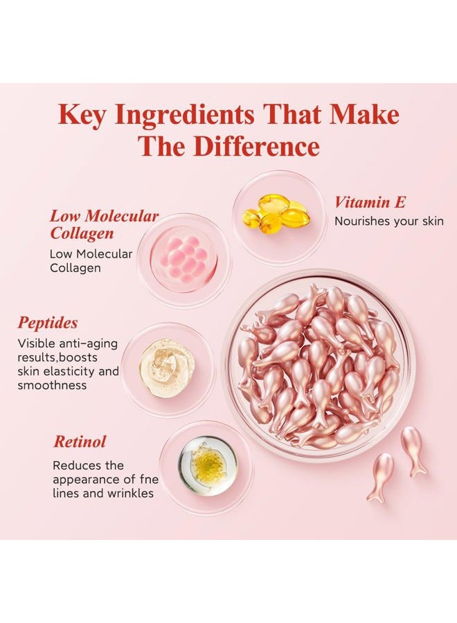HKH سيروم الريتينول للوجه - سيروم مضاد للتجاعيد مع فيتامين C وفيتامين E، كبسولة فيت A مع الكولاجين للنساء، يقلل من الخطوط الدقيقة، يشد البشرة، يرطب، مناسب للسفر (38 حبة) - Image 3