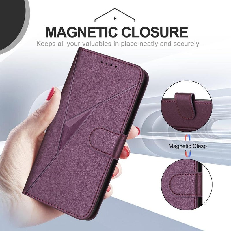 erorex For OPPO A36 / A76 / A96 / K10 Triangle Pattern Buckle Clasp Leather Phone Case(Dark Purple) - Image 5