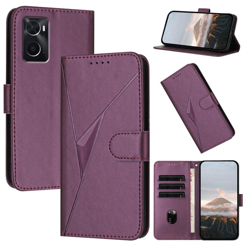 erorex For OPPO A36 / A76 / A96 / K10 Triangle Pattern Buckle Clasp Leather Phone Case(Dark Purple) - Image 1
