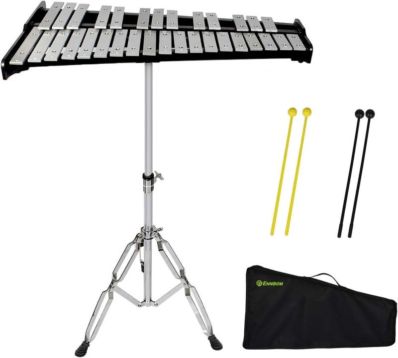 ENNBOM 32 Notes Glockenspiel Kit Xylophone Bell Percussion Instrument Set with Adjustable Stand Mallets and Carrying Bag - Image 1