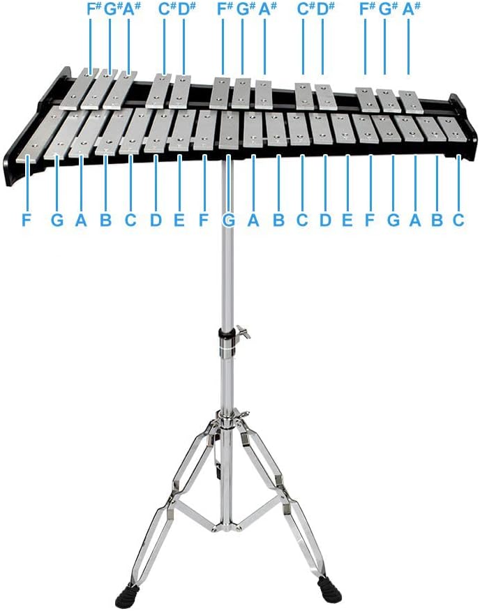 ENNBOM 32 Notes Glockenspiel Kit Xylophone Bell Percussion Instrument Set with Adjustable Stand Mallets and Carrying Bag - Image 2