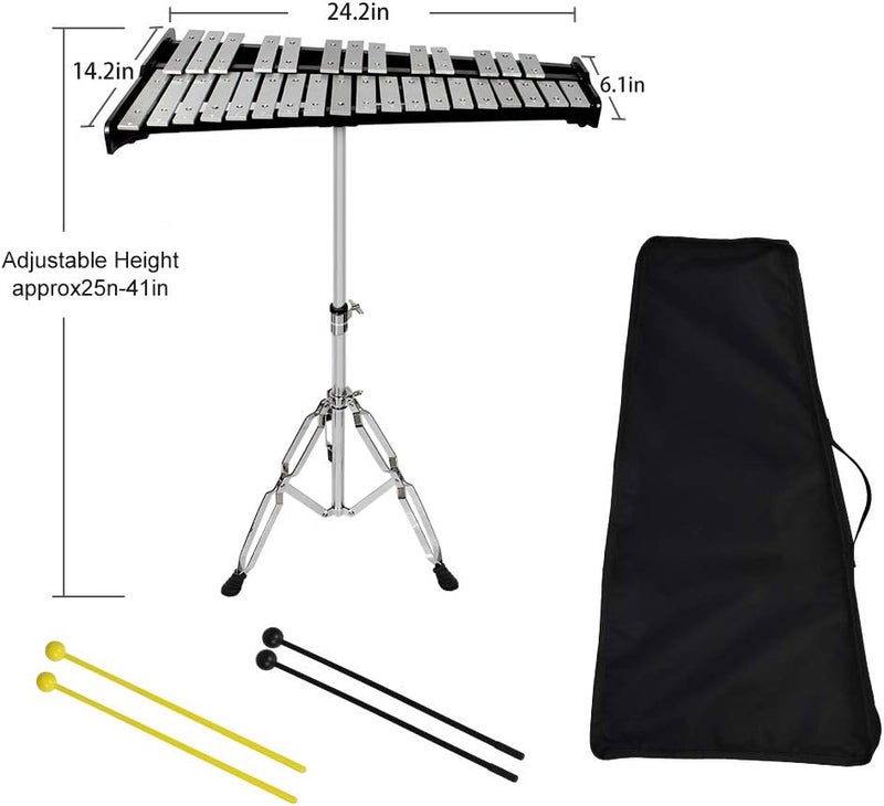 ENNBOM 32 Notes Glockenspiel Kit Xylophone Bell Percussion Instrument Set with Adjustable Stand Mallets and Carrying Bag - Image 4