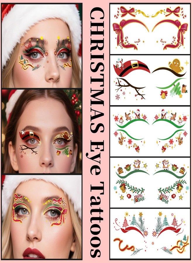 Metuu 24 Pairs Christmas Eyeliner Temporary Tattoos for Adults and Kids, Glitter Eyes Tattoos for Christmas Makeup, Waterproof Golden Santa, Christmas trees, Holly, Snowman Face Tattoos for Christmas Gift - Image 4
