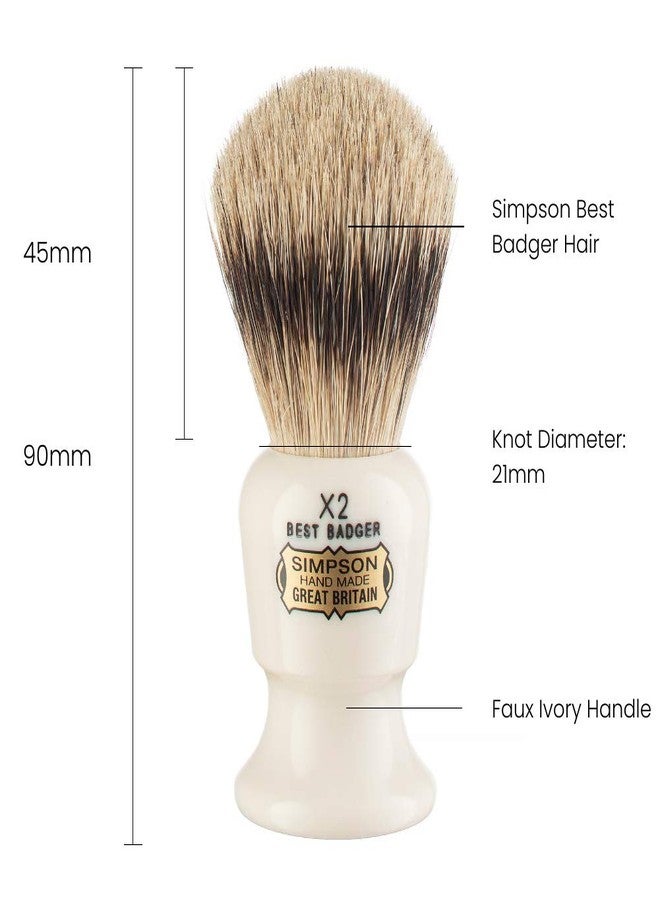 Simpson Shaving Brushes Commodore Best Badger Brush- Simpson Shaving Brushes - Faux Ivory Handle (X2 Best) - Image 2