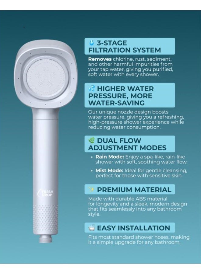 The Fresh Drop رأس دش وفلتر دش فاخر ومعتمد بشهادة الآيزو (ISO) للعناية بالشعر والبشرة من "ذا فريش دروب" | فلترة متطورة وعالية الكفاءة لإزالة الكلور والصدأ والملوثات والشوائب والترسبات الضارة لتوفير مياه نقية لبشرة ناعمة وشعر صحي - Image 4
