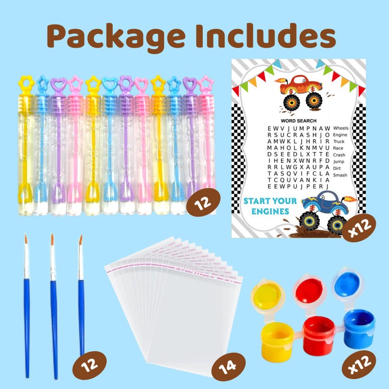 GOGREENWOVEN Monster Truck Party Favors - 12 PCS Truck Car Birthday Party Supplies - Car Bubbles & Paint Crafts - Monster Truck Birthday Decorations Goodie Bags Gifts Prizes for Kids Girls Toddler - Image 4
