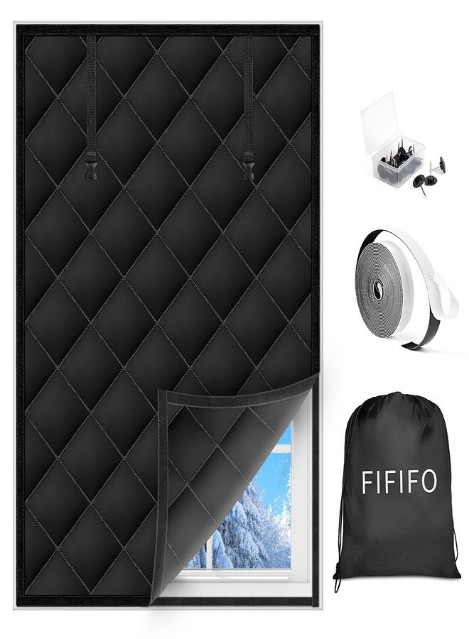 عازل نوافذ FIFIFO مقاس 63 بوصة × 39 بوصة لفصل الشتاء، أغطية نوافذ معزولة من قماش أكسفورد لفصل الشتاء، طقم عزل النوافذ للحفاظ على الدفء، أسود - Image 1