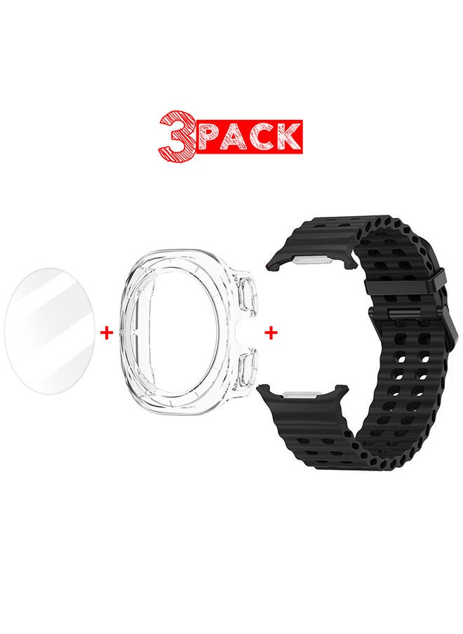 CATANES (for Samsung Galaxy Watch 7 Ultra) 3 Packs Silicone Band, Case and Screen Protector, Soft Ocean Silicone Sport Strap Replacement Accessory  - Image 1