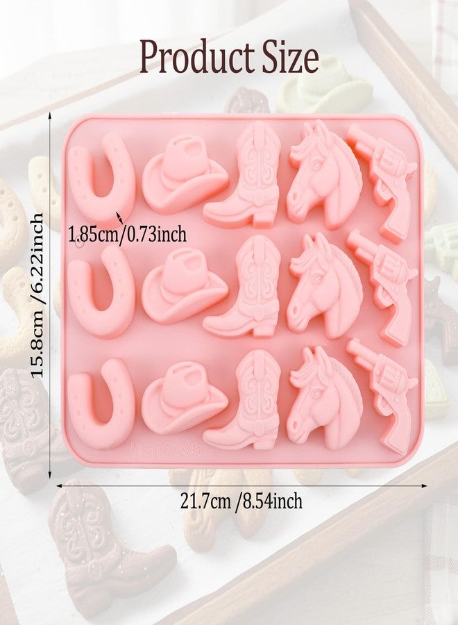 Shimmeroo Cowboy Silicone Candy Molds Shimmeroo 3D Western Themed Chocolate Molds Silicone with Cowboy Horse Boots Hat Saddle Shapes for DIY Baking Cupcake Cake Party Desserts Decorations(Pink,1 Pcs) - Image 2