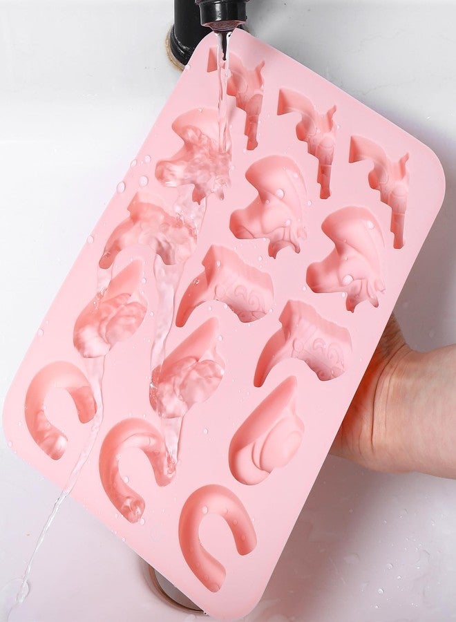 Shimmeroo Cowboy Silicone Candy Molds Shimmeroo 3D Western Themed Chocolate Molds Silicone with Cowboy Horse Boots Hat Saddle Shapes for DIY Baking Cupcake Cake Party Desserts Decorations(Pink,1 Pcs) - Image 3